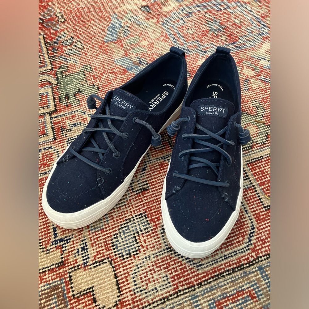 Sperry Women’s, Crest Vibe Triple Sneaker in Navy, Canvas Deck Shoes for Sailing